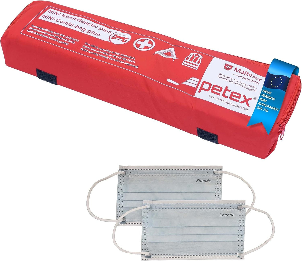 Petex Kombitasche mit Klettverschluss bestehend aus EURO-Warndreieck, Verbandsmaterial und Warnweste, rot