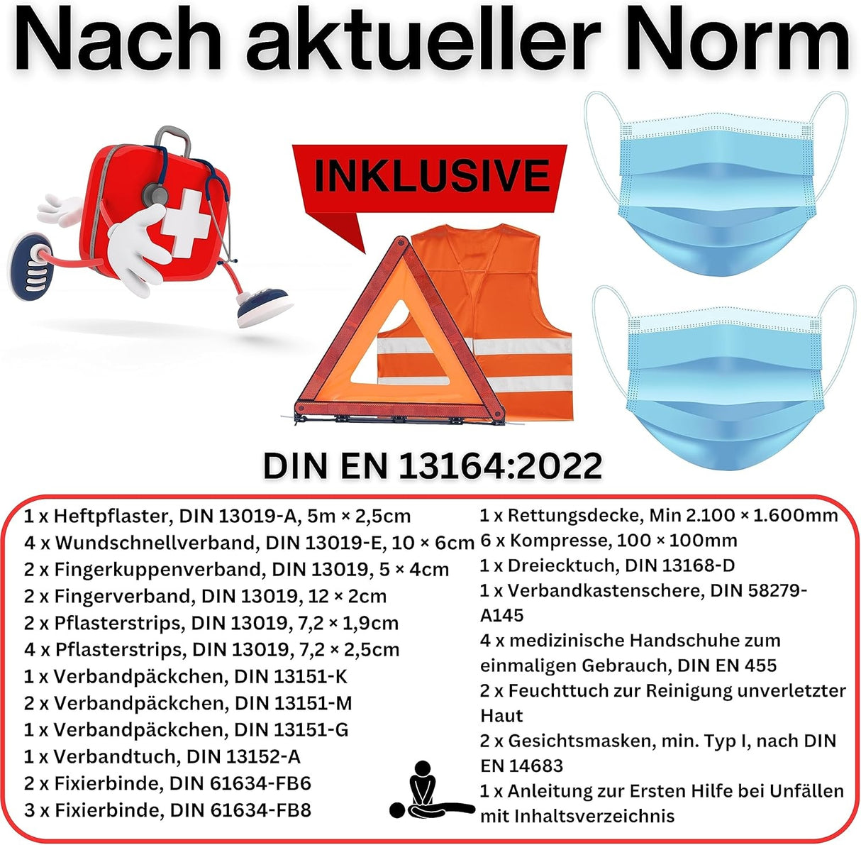 Petex Kombitasche mit Klettverschluss bestehend aus EURO-Warndreieck, Verbandsmaterial und Warnweste, rot