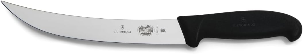 Victorinox Fibrox 8-Inch Curved Breaking Knife, Black - Swiss Made Butcher Knife, High Carbon Stainless Steel, Non-Slip Fibrox Pro Handle
