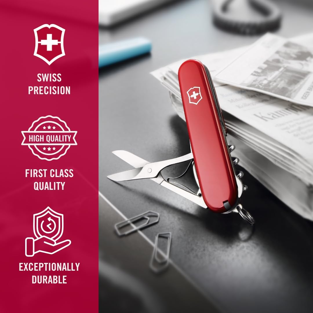 Victorinox Compact Swiss Army Knife, 15 Functions, Swiss Made Pocket Knife with Large Blade, Screwdriver, Corkscrew and Multipurpose Hook - Red