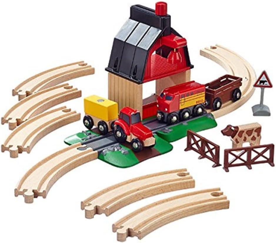 BRIO World Farm Railway Set - 20-Piece FSC-Certified Wood Train Set & Accessories - Works with All BRIO Wooden Railway Sets - Includes Barn, Tractor, Hay Crane, Tracks & More - Fun for Kids Ages 3+