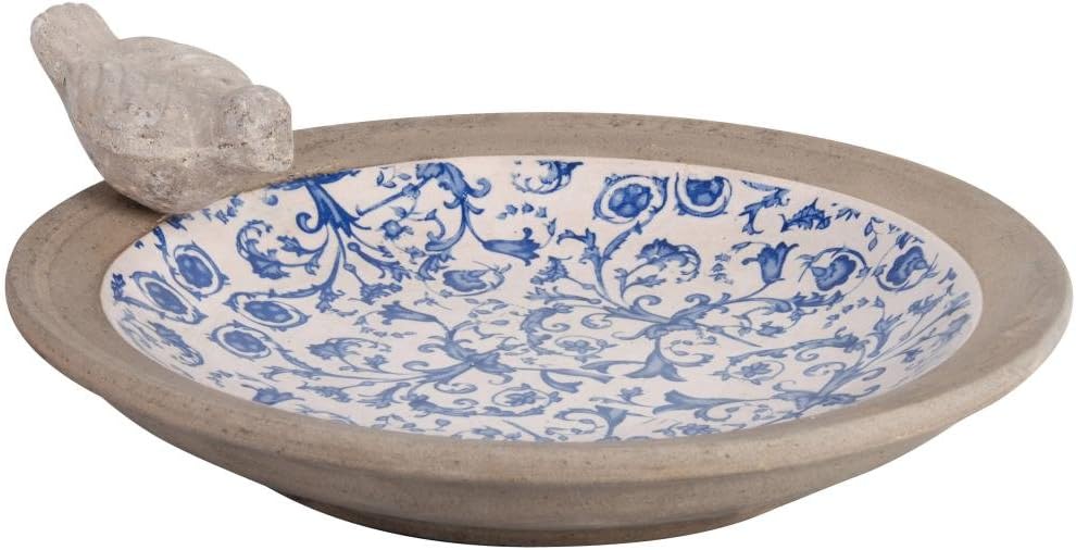 Esschert Design Aged ceramic bird bath Blue/White