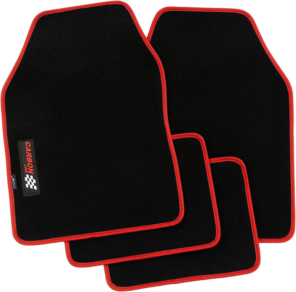 PETEX Carbon Universal-Autofußmatten, 4-teiliges Set, rot - Rutschfest, langlebig, passgenau für Autos, Vans