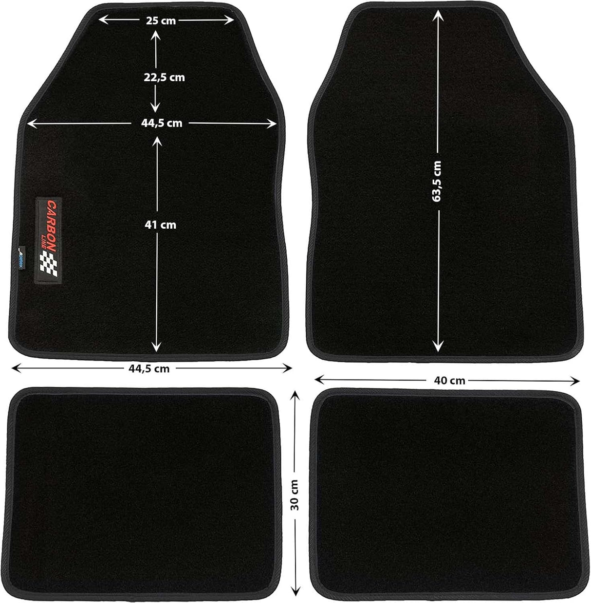 PETEX Carbon Universal-Autofußmatten, 4-teiliges Set, schwarz - Rutschfest, langlebig, passgenau für Autos, Vans