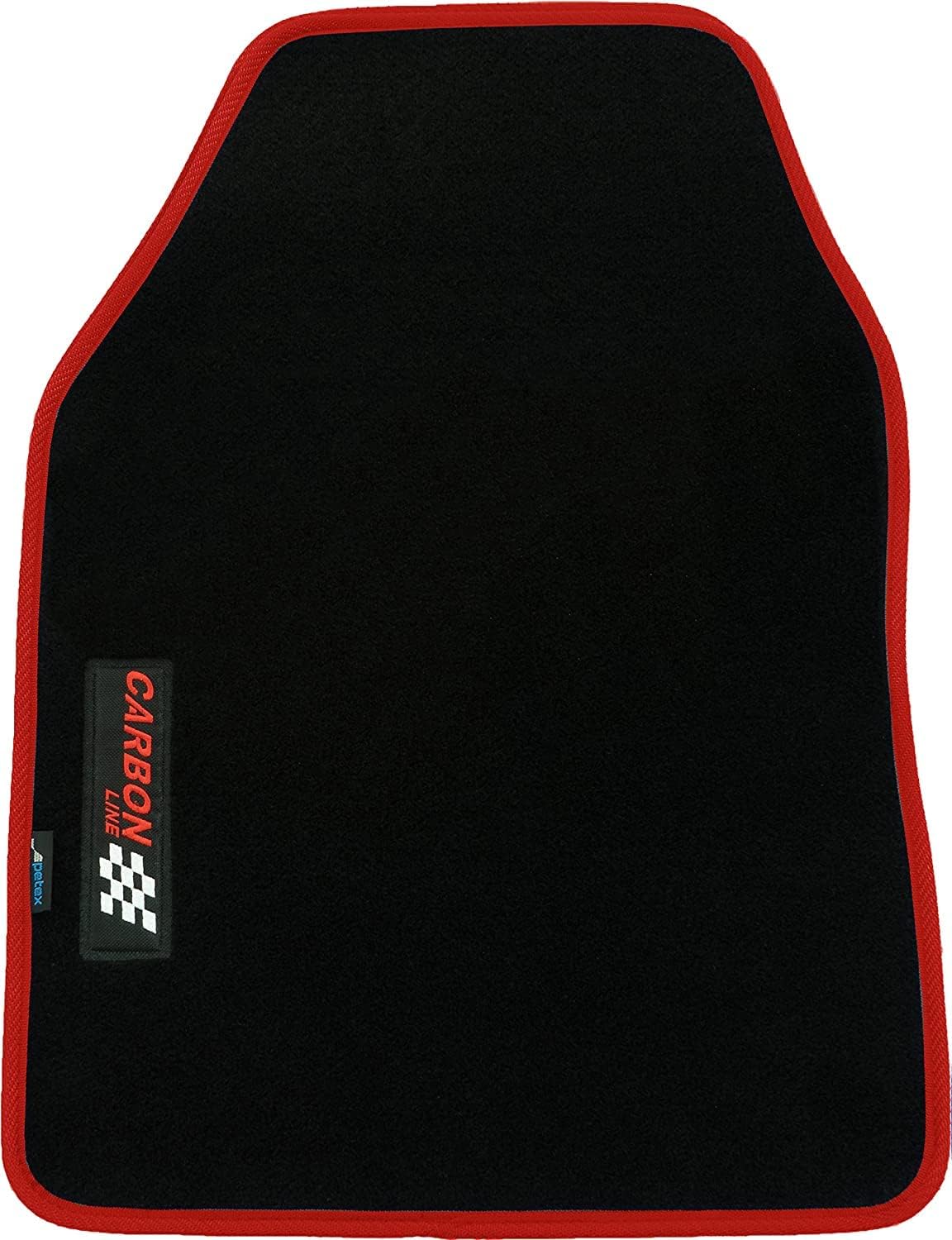 PETEX Carbon Universal-Autofußmatten, 4-teiliges Set, rot - Rutschfest, langlebig, passgenau für Autos, Vans
