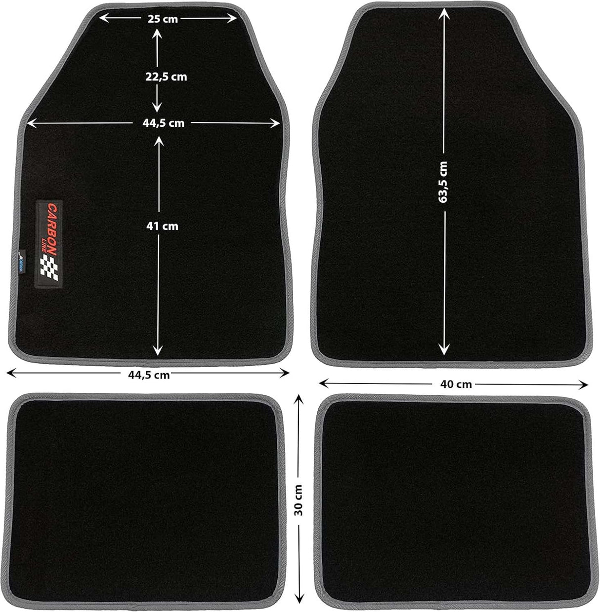 PETEX Carbon Universal-Autofußmatten, 4-teiliges Set, grau - Rutschfest, langlebig, passgenau für Autos, Vans