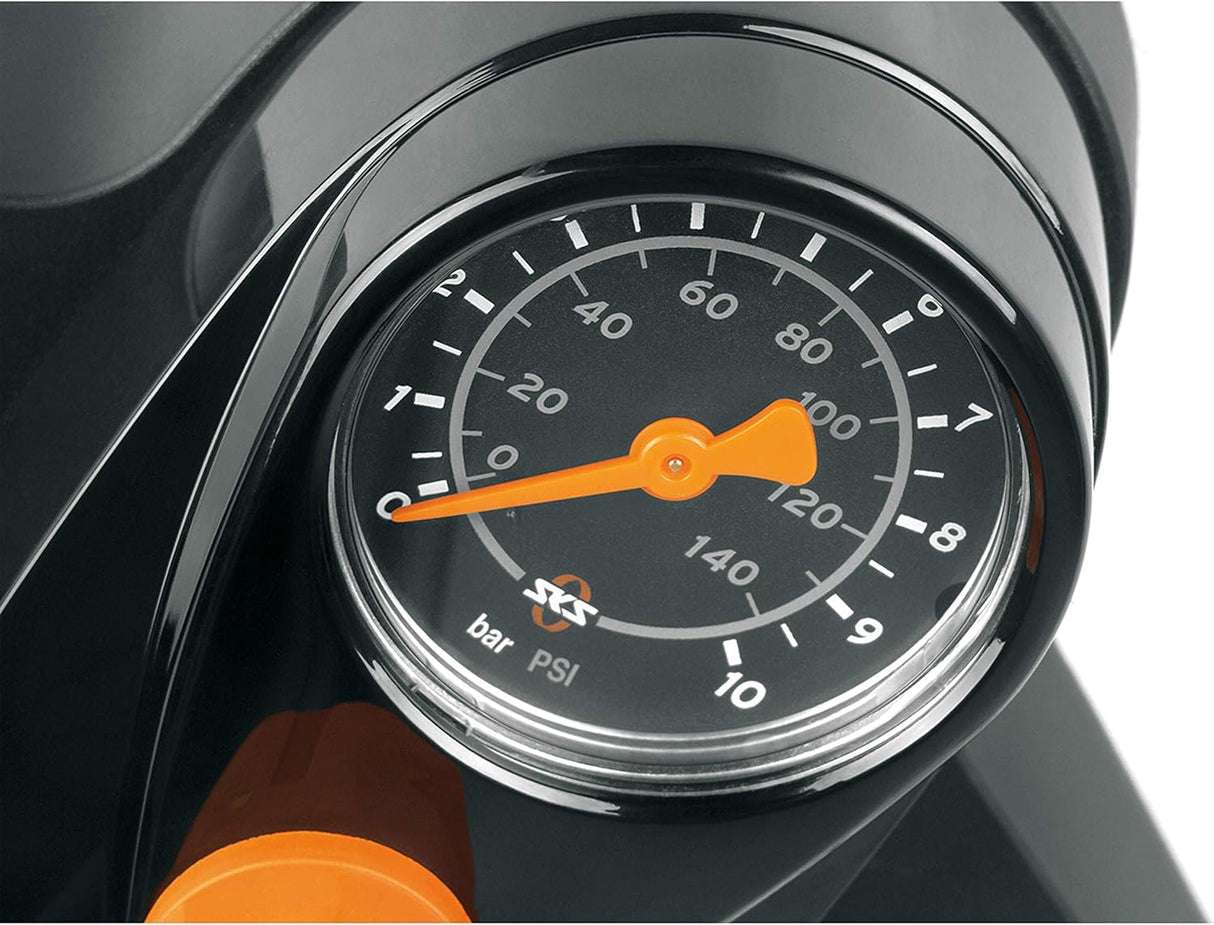 SKS GERMANY AIR-X-PRESS 8.0 Standpumpe (Luftpumpe mit MULTI VALVE-Ventilkopf in modernem Design, präzise Druckkontrolle, sicherer Halt und angenehme Haptik, Druck max.: 8 bar/115 PSI), schwarz, 600 mm