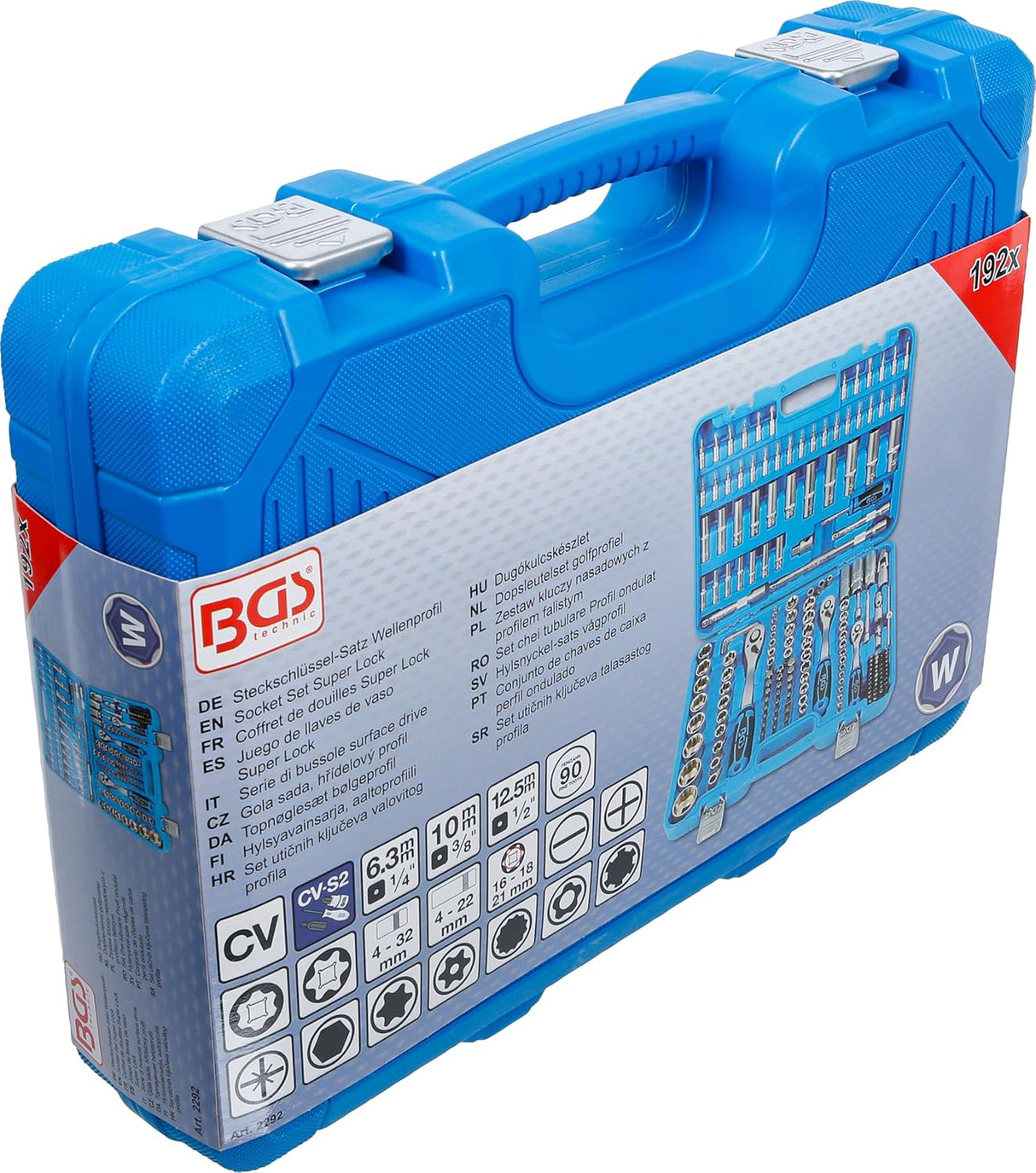 BGS Technic 2292 | Steckschlüssel-Satz Wellenprofil | 192-tlg. | Antrieb 6,3 mm (1/4") / 10 mm (3/8") / 12,5 mm (1/2") | inkl. Koffer