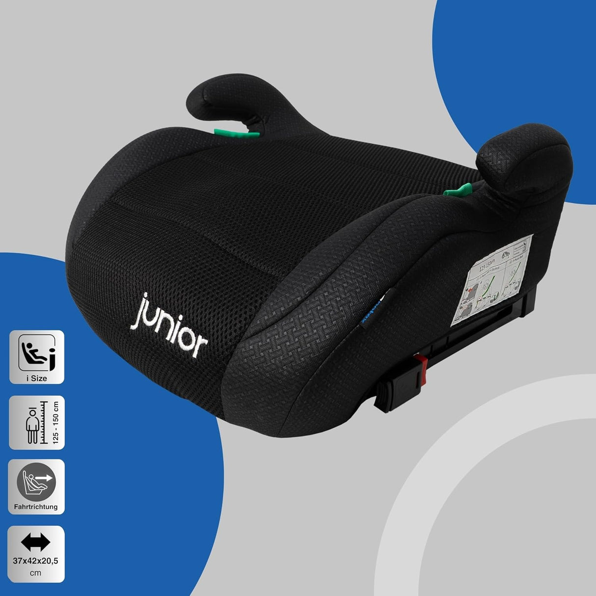 PETEX Max Plus i-Size ECE R129 Auto-Kindersitz mit Isofix ca. 7 bis 12 Jahre für Körpergröße von 125 bis 150 cm Schwarz