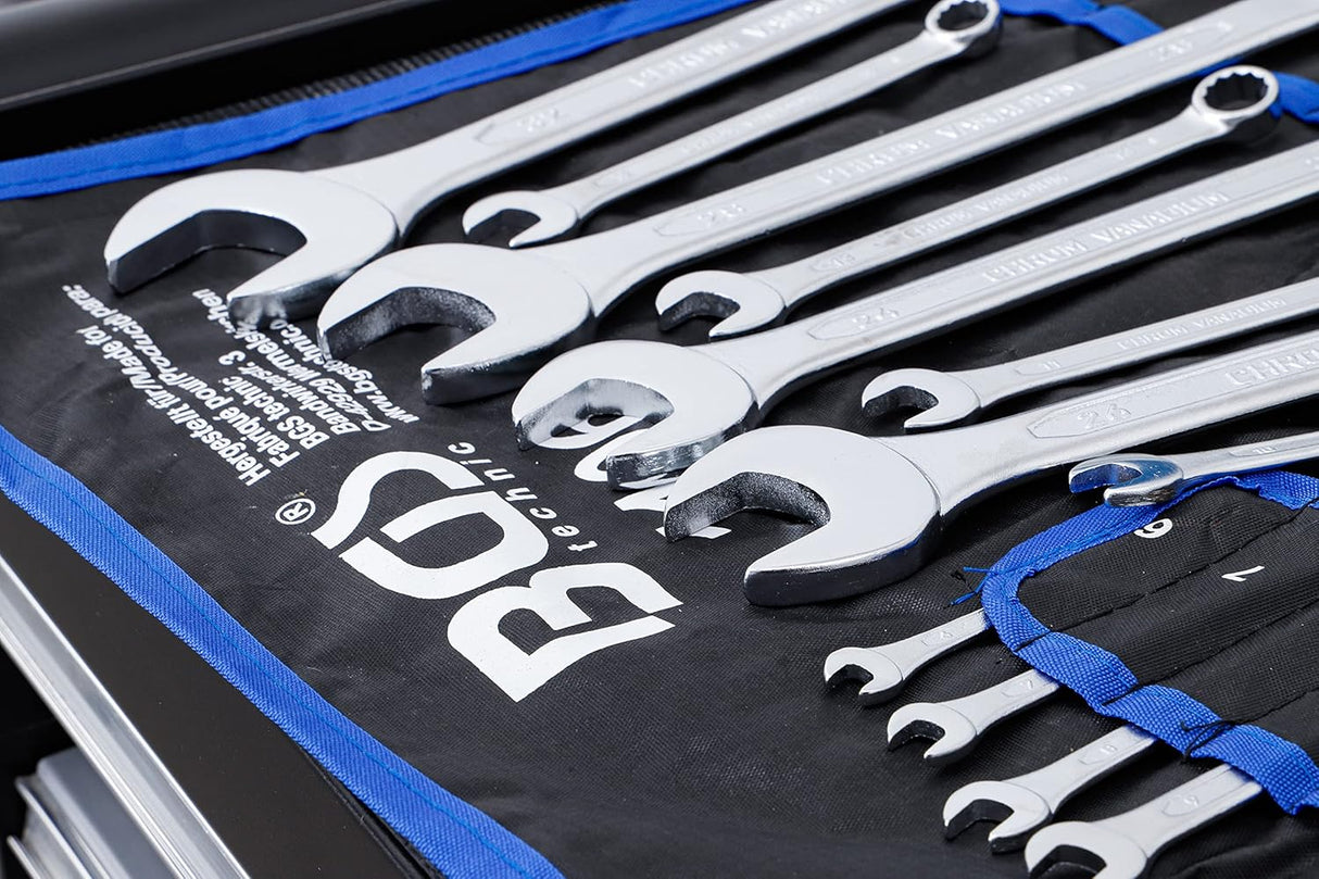 BGS Technic 1196 | Maul-Ringschlüssel-Satz | 25-tlg. | SW 6 - 32 mm | inkl. Tetron-Rolltasche | Gabelringschlüssel