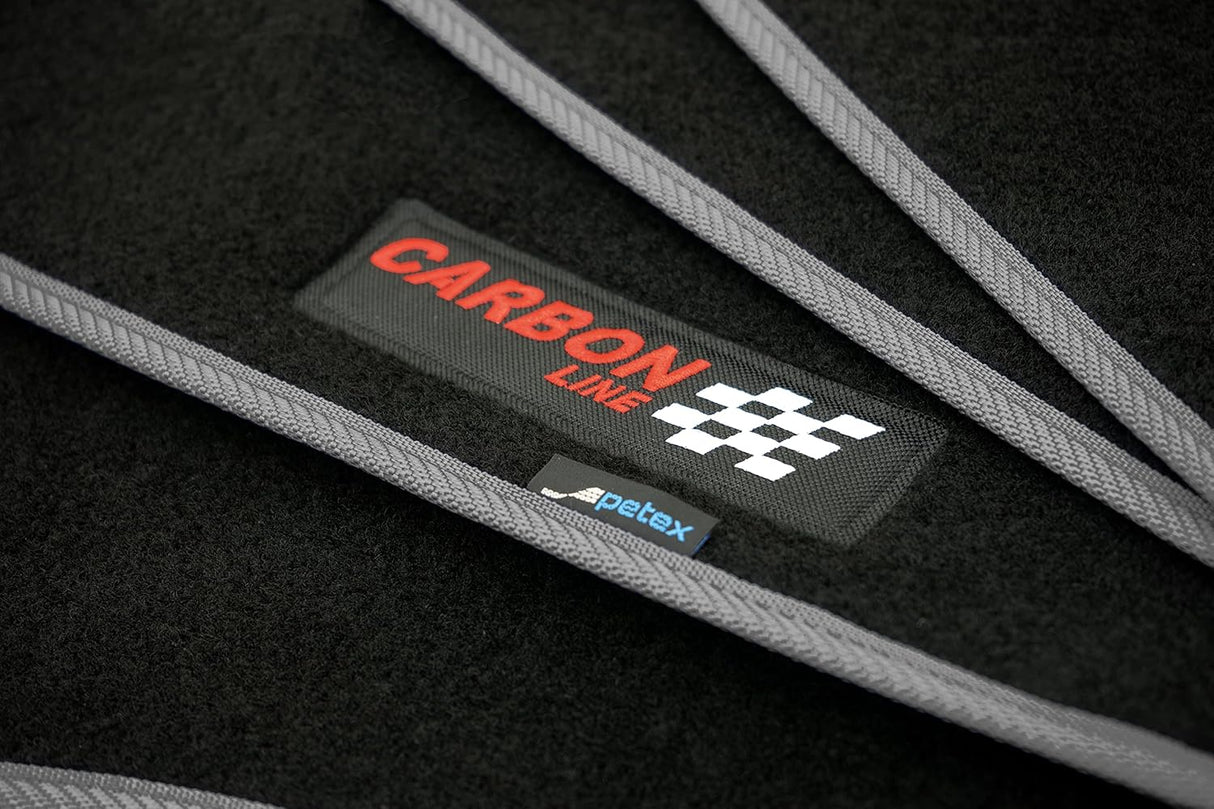 PETEX Carbon Universal-Autofußmatten, 4-teiliges Set, grau - Rutschfest, langlebig, passgenau für Autos, Vans