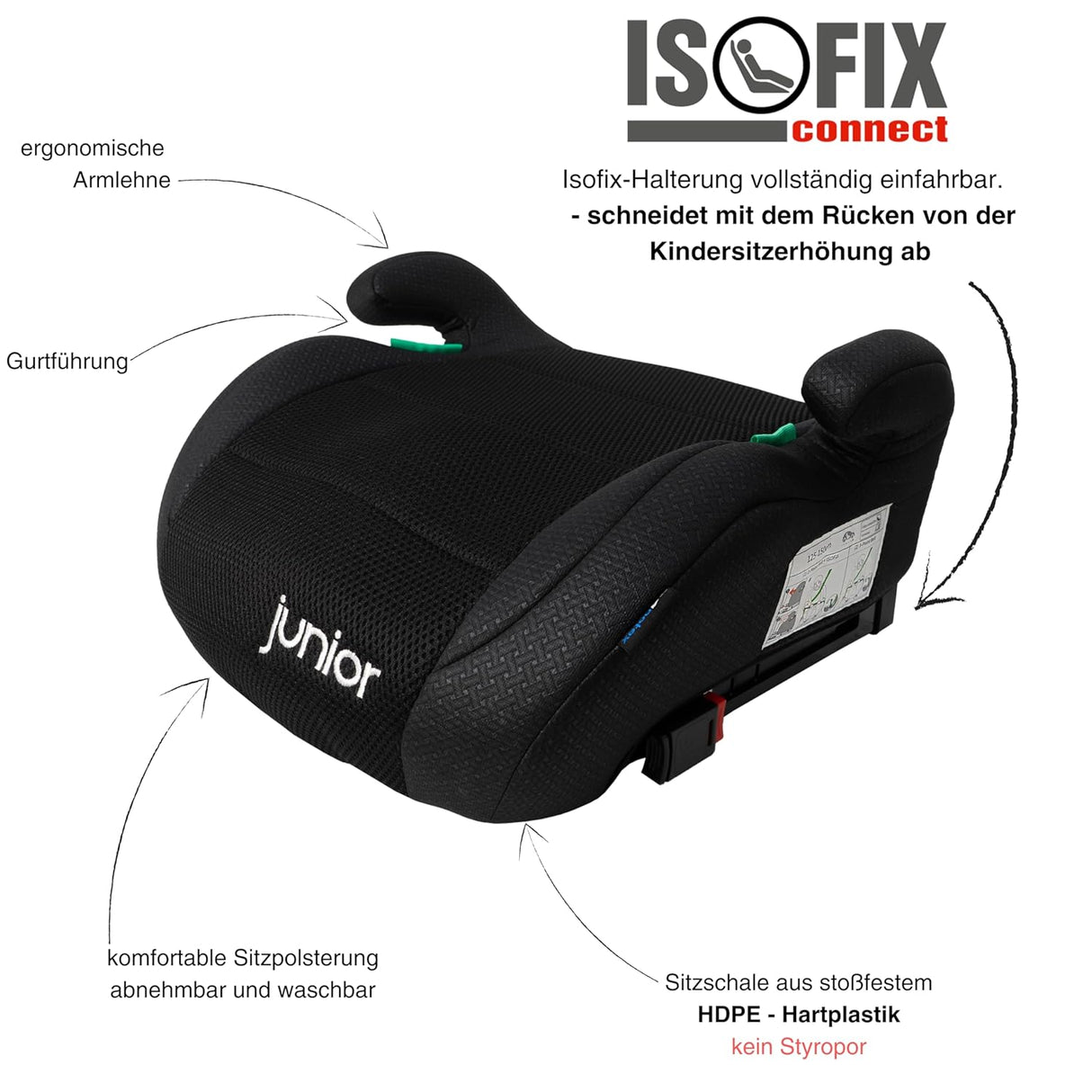 PETEX Max Plus i-Size ECE R129 Auto-Kindersitz mit Isofix ca. 7 bis 12 Jahre für Körpergröße von 125 bis 150 cm Schwarz