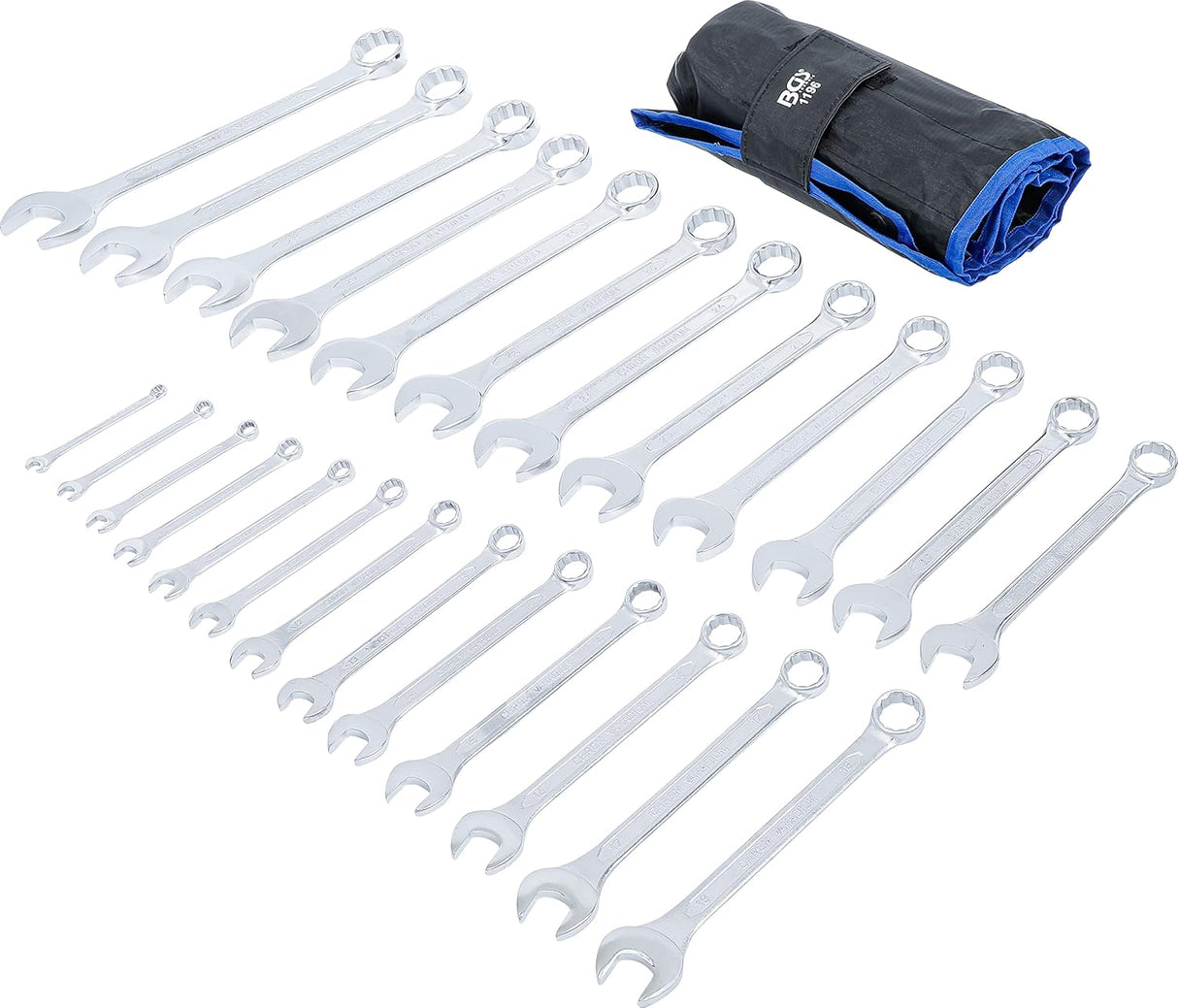 BGS Technic 1196 | Maul-Ringschlüssel-Satz | 25-tlg. | SW 6 - 32 mm | inkl. Tetron-Rolltasche | Gabelringschlüssel