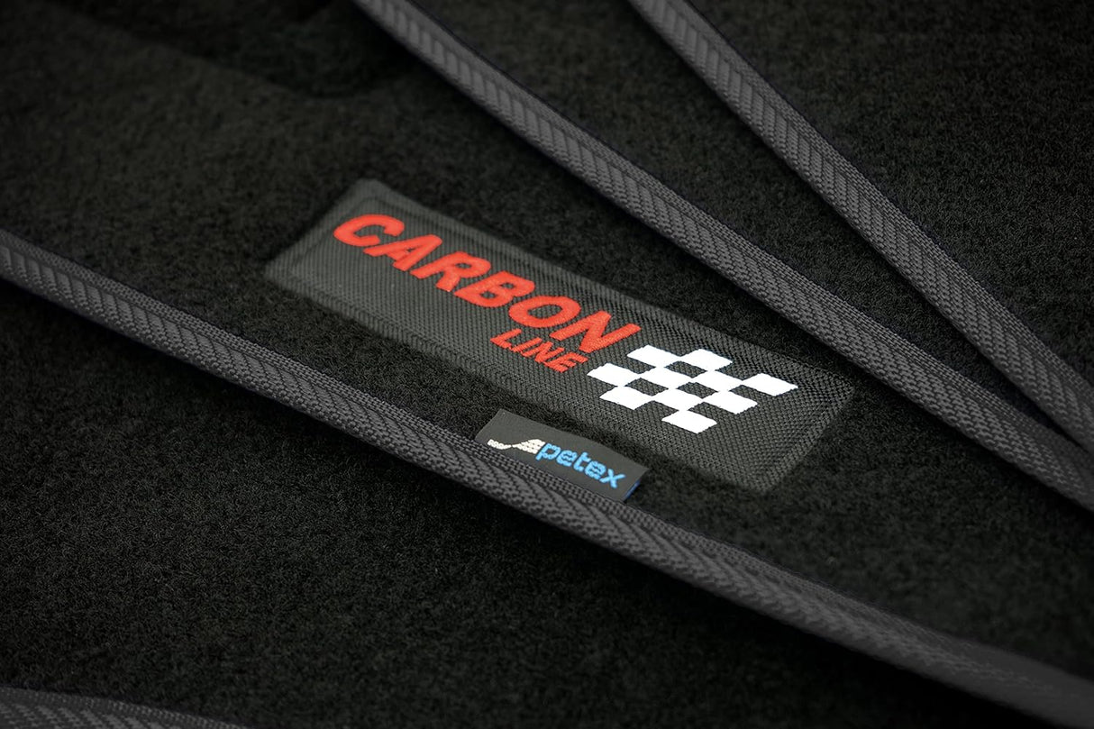 PETEX Carbon Universal-Autofußmatten, 4-teiliges Set, schwarz - Rutschfest, langlebig, passgenau für Autos, Vans