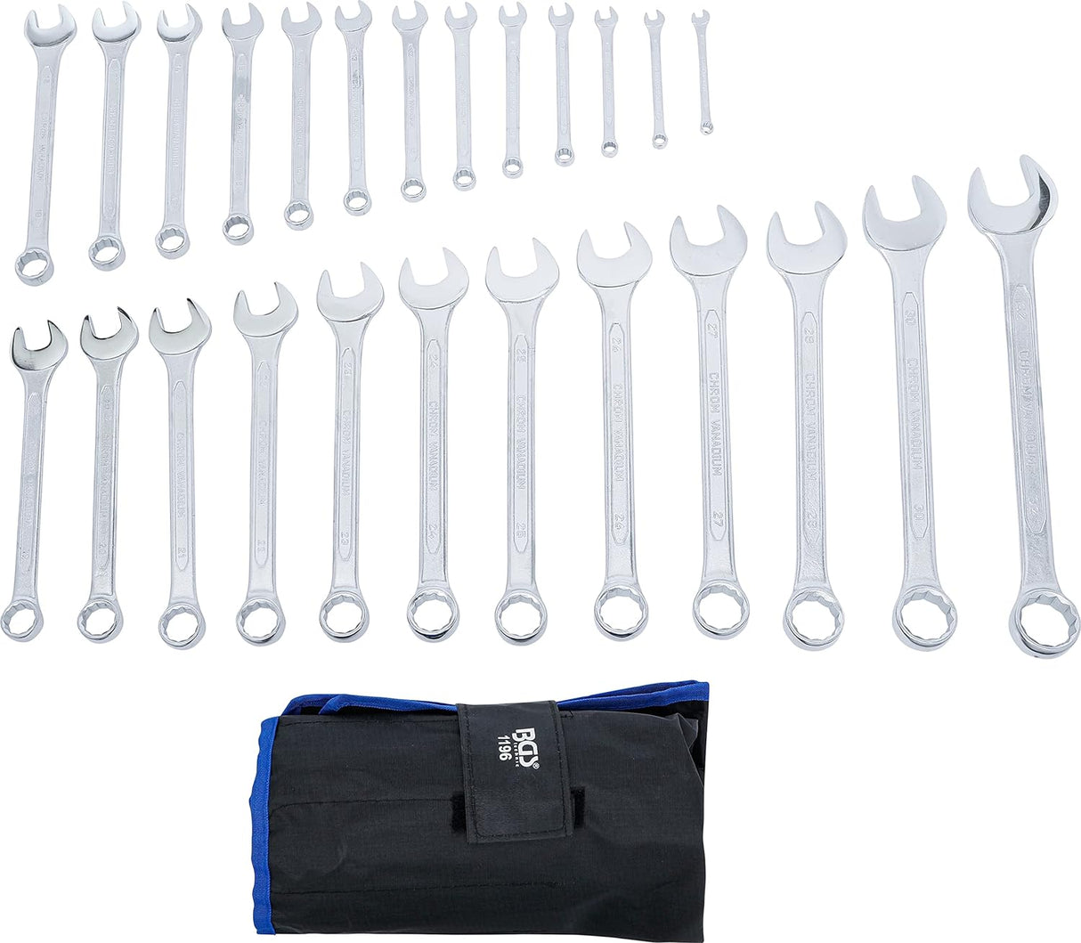 BGS Technic 1196 | Maul-Ringschlüssel-Satz | 25-tlg. | SW 6 - 32 mm | inkl. Tetron-Rolltasche | Gabelringschlüssel