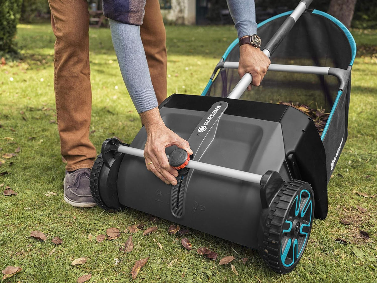 GARDENA (03565) Lawn and Leaf Collector, Durable and Easy to Manuever Push Lawn and Leaf Sweeper with Large Capacity 3.2 cu. ft. Mesh Collection Hopper Bag