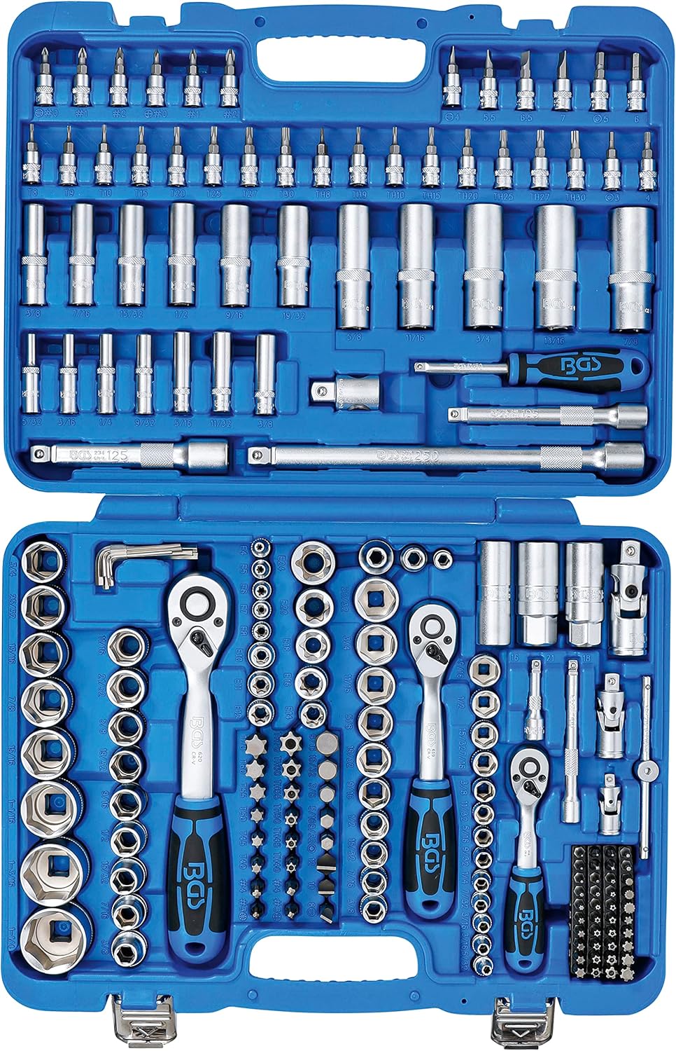 BGS Technic 2245 | Steckschlüssel-Satz Sechskant | 192-tlg. | Antrieb 6,3 mm (1/4") / 10 mm (3/8") / 12,5 mm (1/2") | Zollgrößen | inkl. Koffer