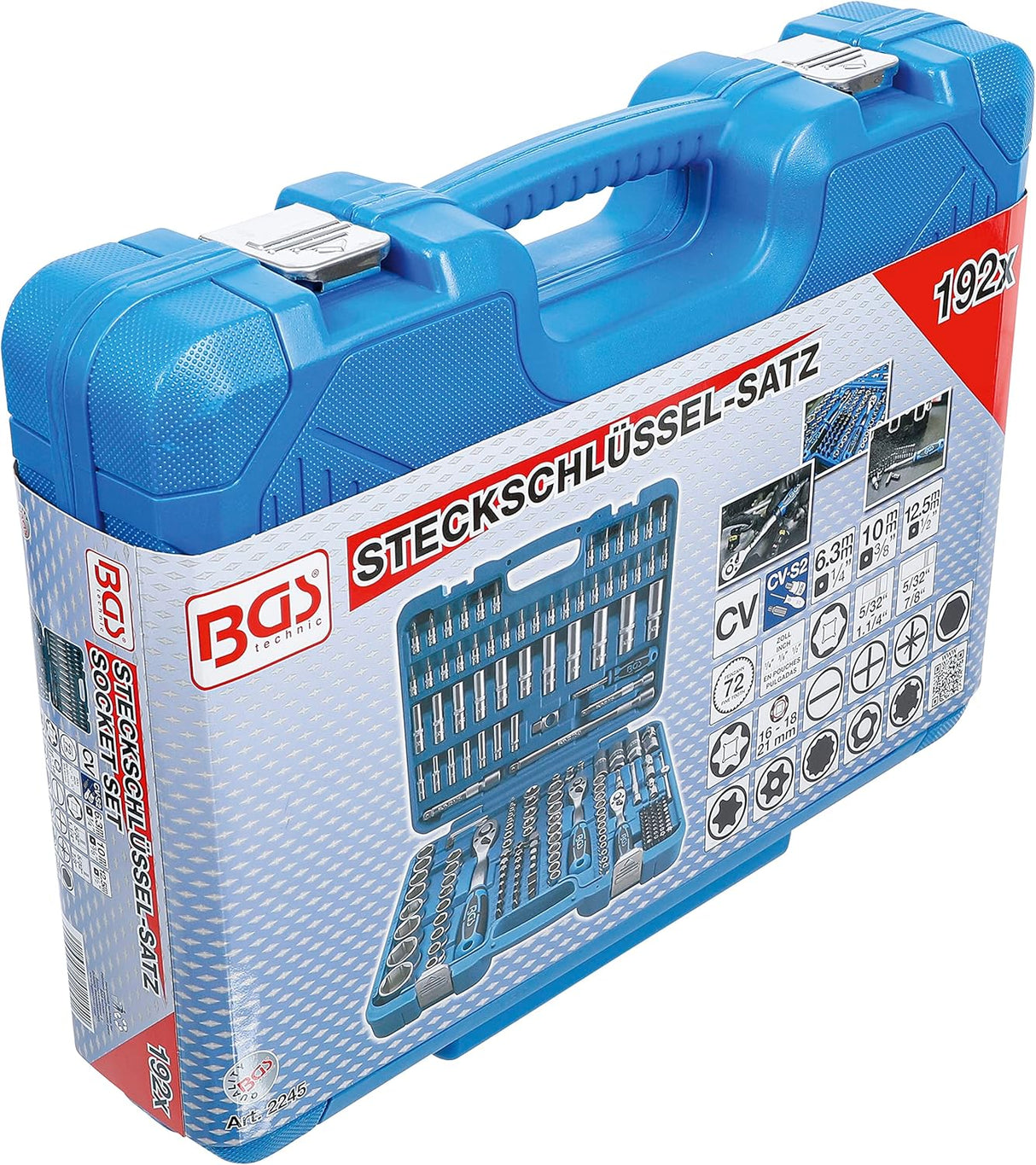 BGS Technic 2245 | Steckschlüssel-Satz Sechskant | 192-tlg. | Antrieb 6,3 mm (1/4") / 10 mm (3/8") / 12,5 mm (1/2") | Zollgrößen | inkl. Koffer