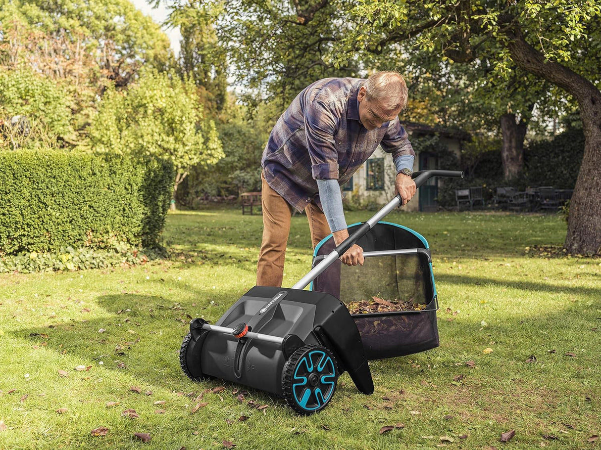 GARDENA (03565) Lawn and Leaf Collector, Durable and Easy to Manuever Push Lawn and Leaf Sweeper with Large Capacity 3.2 cu. ft. Mesh Collection Hopper Bag