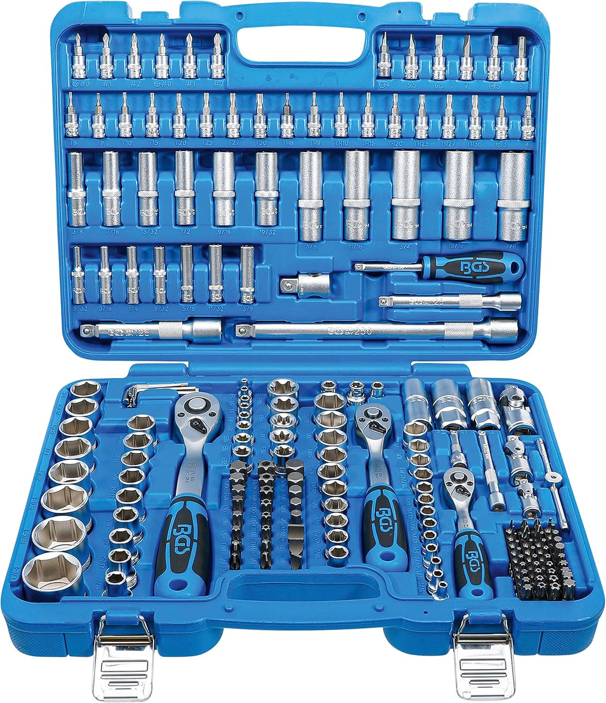 BGS Technic 2245 | Steckschlüssel-Satz Sechskant | 192-tlg. | Antrieb 6,3 mm (1/4") / 10 mm (3/8") / 12,5 mm (1/2") | Zollgrößen | inkl. Koffer