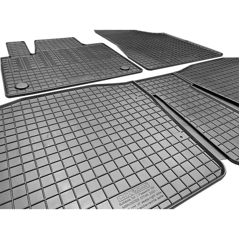 Gummifußmatten-Set passend für Mercedes Citan Tourer / T-Klasse MPV (W420) & Renault Kangoo III MPV & Nissan Townstar MPV 2021- (5-teilig + Befestigungssystem)