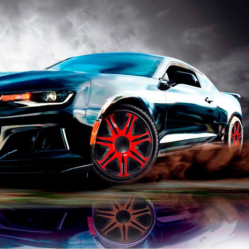 J-Tec Radzierblenden Nascar 15 Zoll Schwarz/Rot - Satz mit 4 Stücken