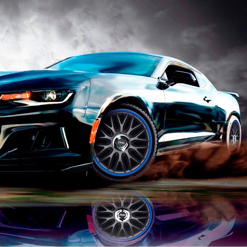 J-Tec Radkappen Orden R 16 Zoll Schwarz/Blau + Chromring - 1 Stück