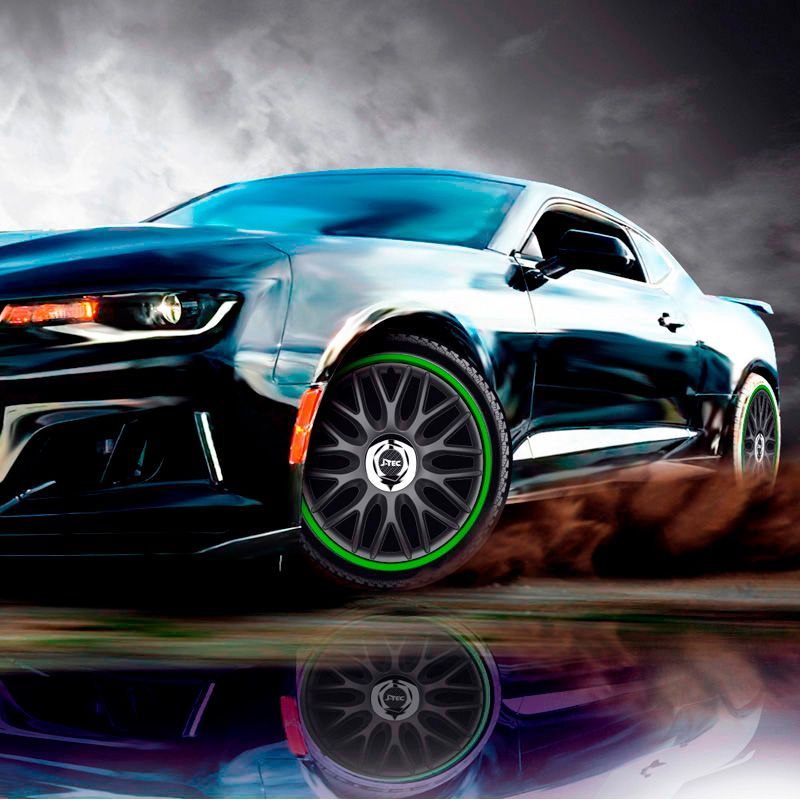 J-Tec Radzierblenden Orden R 16 Zoll Schwarz/Grün + Chromring - Satz mit 4 Stück