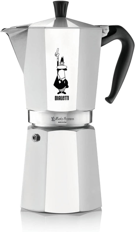 Bialetti Moka Express 18 cups: Iconic Stovetop Espresso Maker, Makes Real Italian Coffee, Moka Pot 18 Cups (27 Oz - 810 Ml), Aluminium, Silver