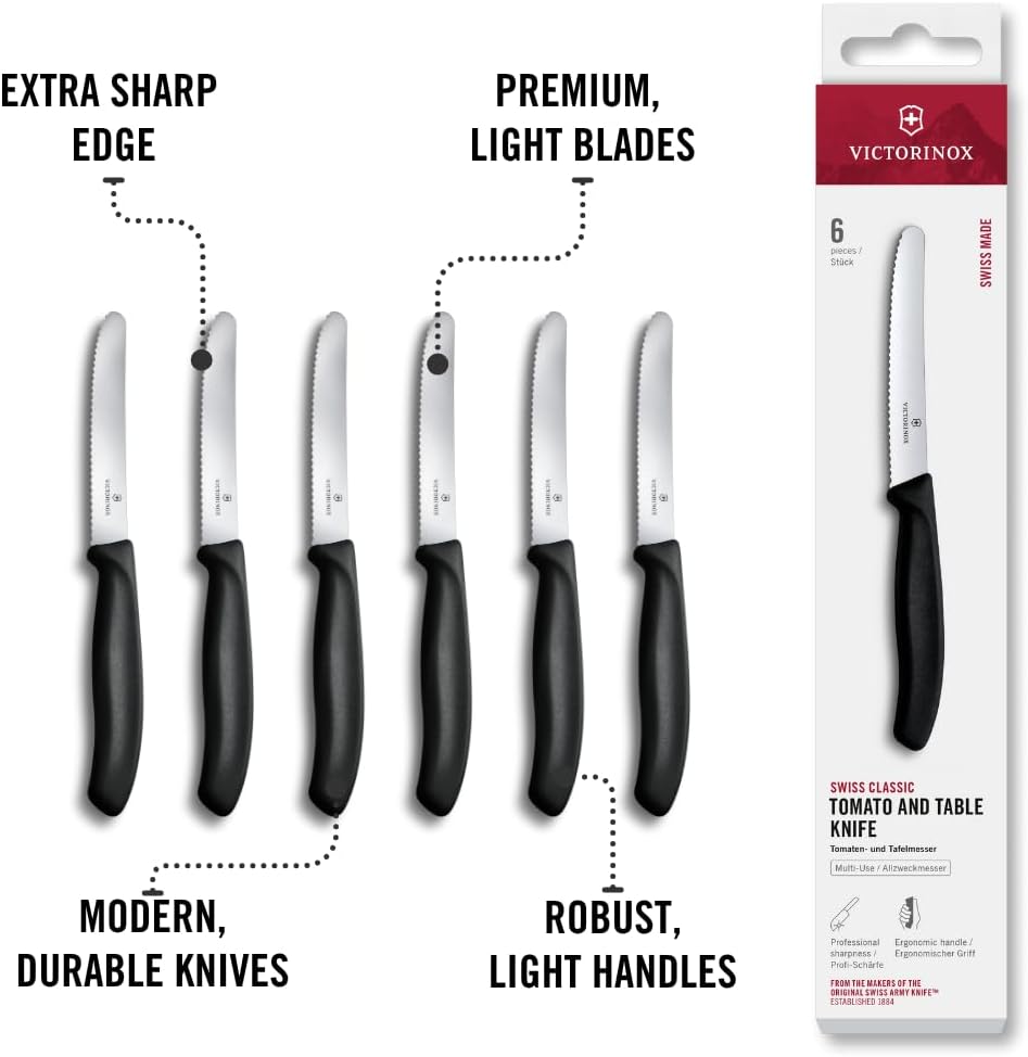 Victorinox Swiss Classic Tomato and Table Knife Set for Everyday Family Dining Serrated Blade in Black, Set of 6 GRAB LIST OF AMAZON SELLERS asinzen
