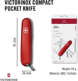 Victorinox Compact Swiss Army Knife, 15 Functions, Swiss Made Pocket Knife with Large Blade, Screwdriver, Corkscrew and Multipurpose Hook - Red