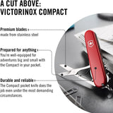 Victorinox Compact Swiss Army Knife, 15 Functions, Swiss Made Pocket Knife with Large Blade, Screwdriver, Corkscrew and Multipurpose Hook - Red