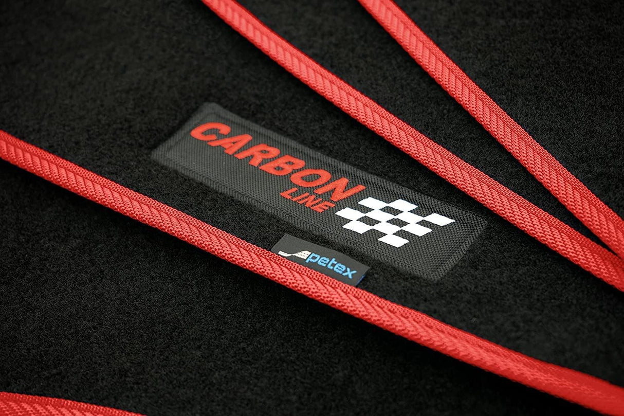 PETEX Carbon Universal Car Floor Mats, 4-Piece Set, Red – Non-Slip, Durable, Easy Fit for Cars, Vans