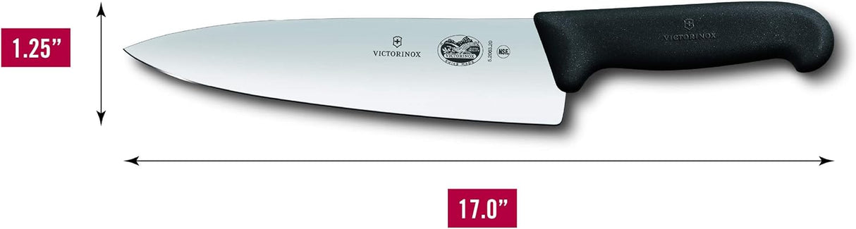 Victorinox Fibrox Pro Chef’s Knife, 8 Inch - Swiss Army Kitchen Knife, High Carbon Stainless Steel Blade, Non-Slip Fibrox Handle, Dishwasher Safe, Black