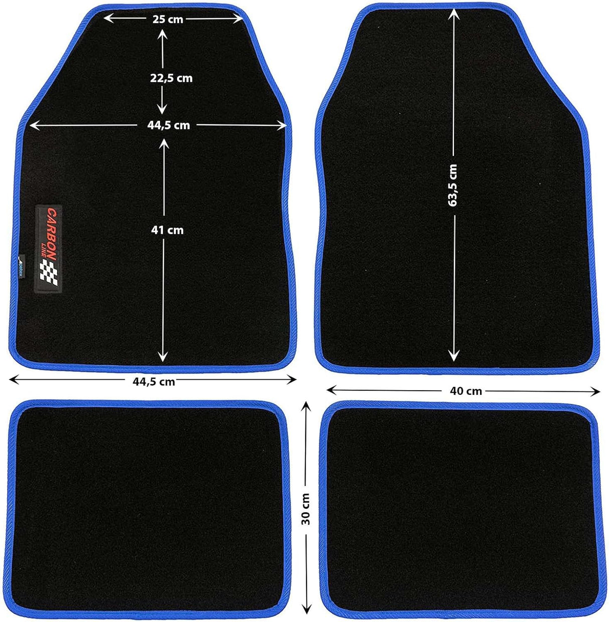 PETEX Carbon Universal Car Floor Mats, 4-Piece Set, Blue – Non-Slip, Durable, Easy Fit for Cars, Vans