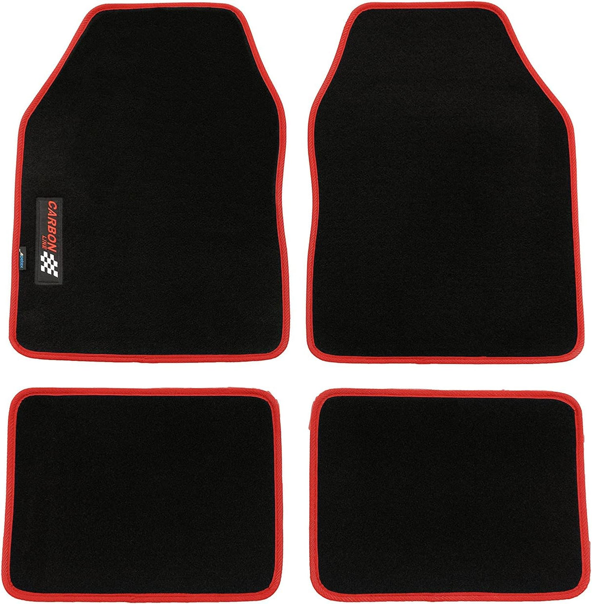 PETEX Carbon Universal Car Floor Mats, 4-Piece Set, Red – Non-Slip, Durable, Easy Fit for Cars, Vans