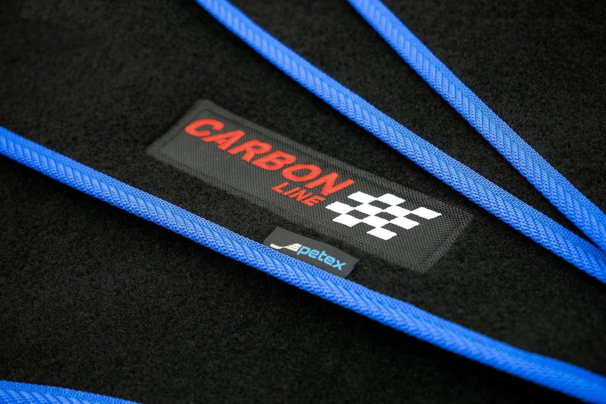 PETEX Carbon Universal Car Floor Mats, 4-Piece Set, Blue – Non-Slip, Durable, Easy Fit for Cars, Vans