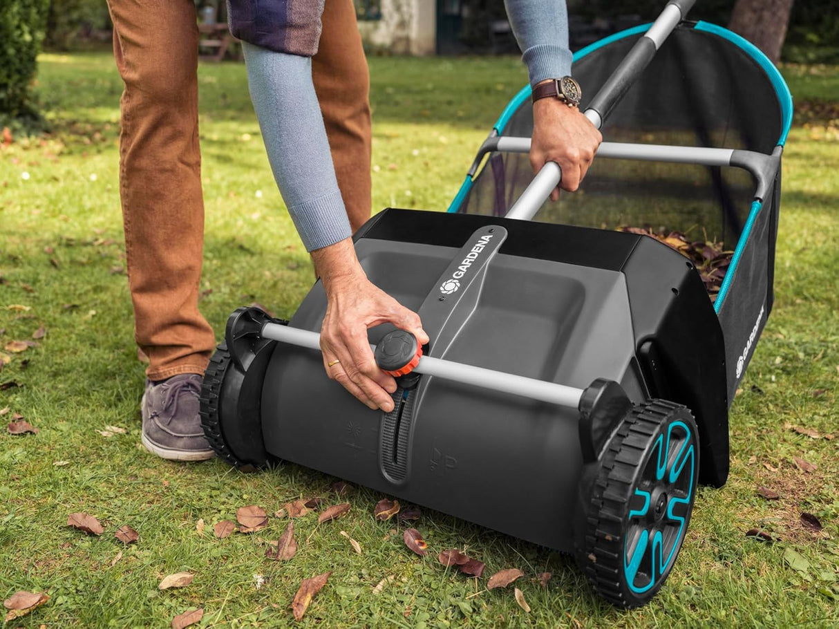 GARDENA (03565) Lawn and Leaf Collector, Durable and Easy to Manuever Push Lawn and Leaf Sweeper with Large Capacity 3.2 cu. ft. Mesh Collection Hopper Bag