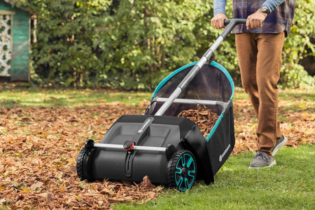 GARDENA (03565) Lawn and Leaf Collector, Durable and Easy to Manuever Push Lawn and Leaf Sweeper with Large Capacity 3.2 cu. ft. Mesh Collection Hopper Bag