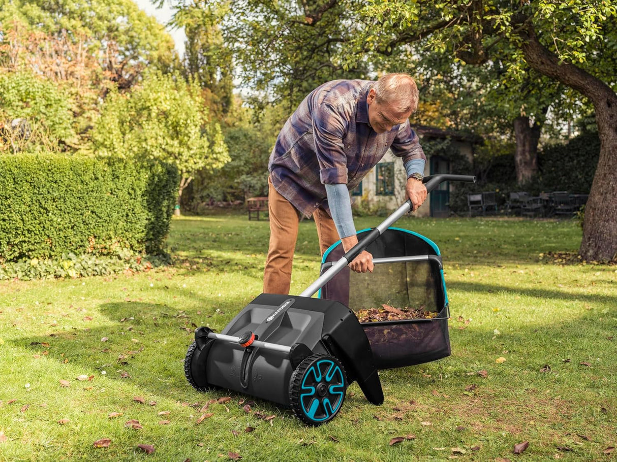 GARDENA (03565) Lawn and Leaf Collector, Durable and Easy to Manuever Push Lawn and Leaf Sweeper with Large Capacity 3.2 cu. ft. Mesh Collection Hopper Bag