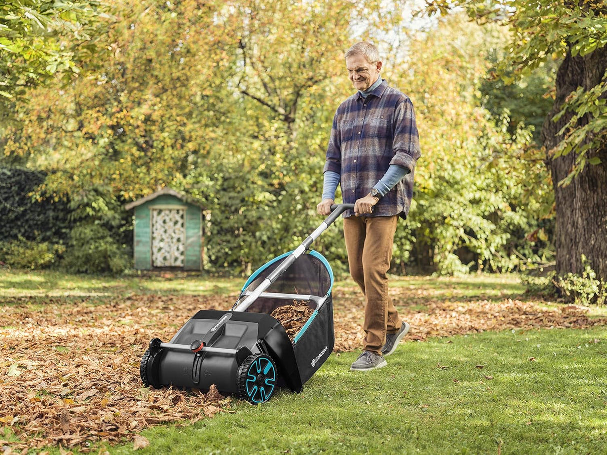 GARDENA (03565) Lawn and Leaf Collector, Durable and Easy to Manuever Push Lawn and Leaf Sweeper with Large Capacity 3.2 cu. ft. Mesh Collection Hopper Bag